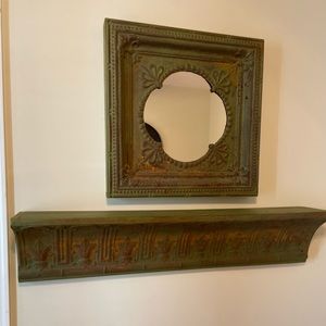 Pressed tin mirror and shelf